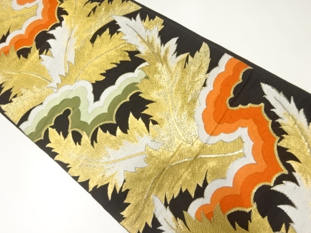 JAPANESE KIMONO / ANTIQUE FUKURO OBI / WOVEN CLOUD & PLANTS